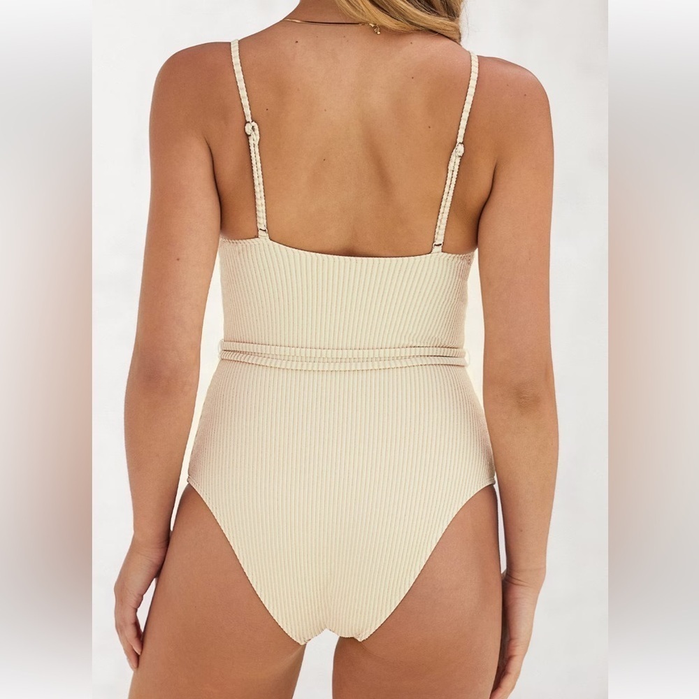 Cupshe Cream Ribbed One Piece Swimsuit - Picture 2 of 11